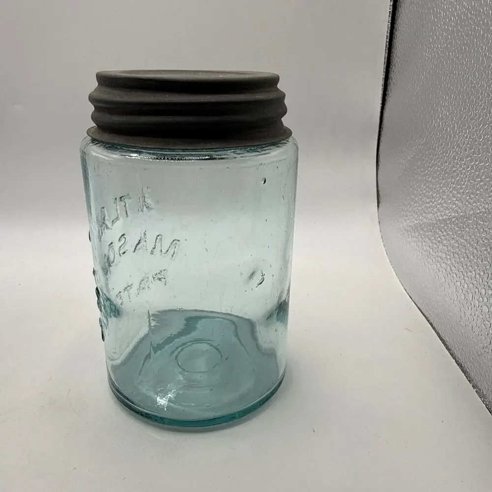 2 Antique Aqua Atlas Mason’s Patent Quart Jar